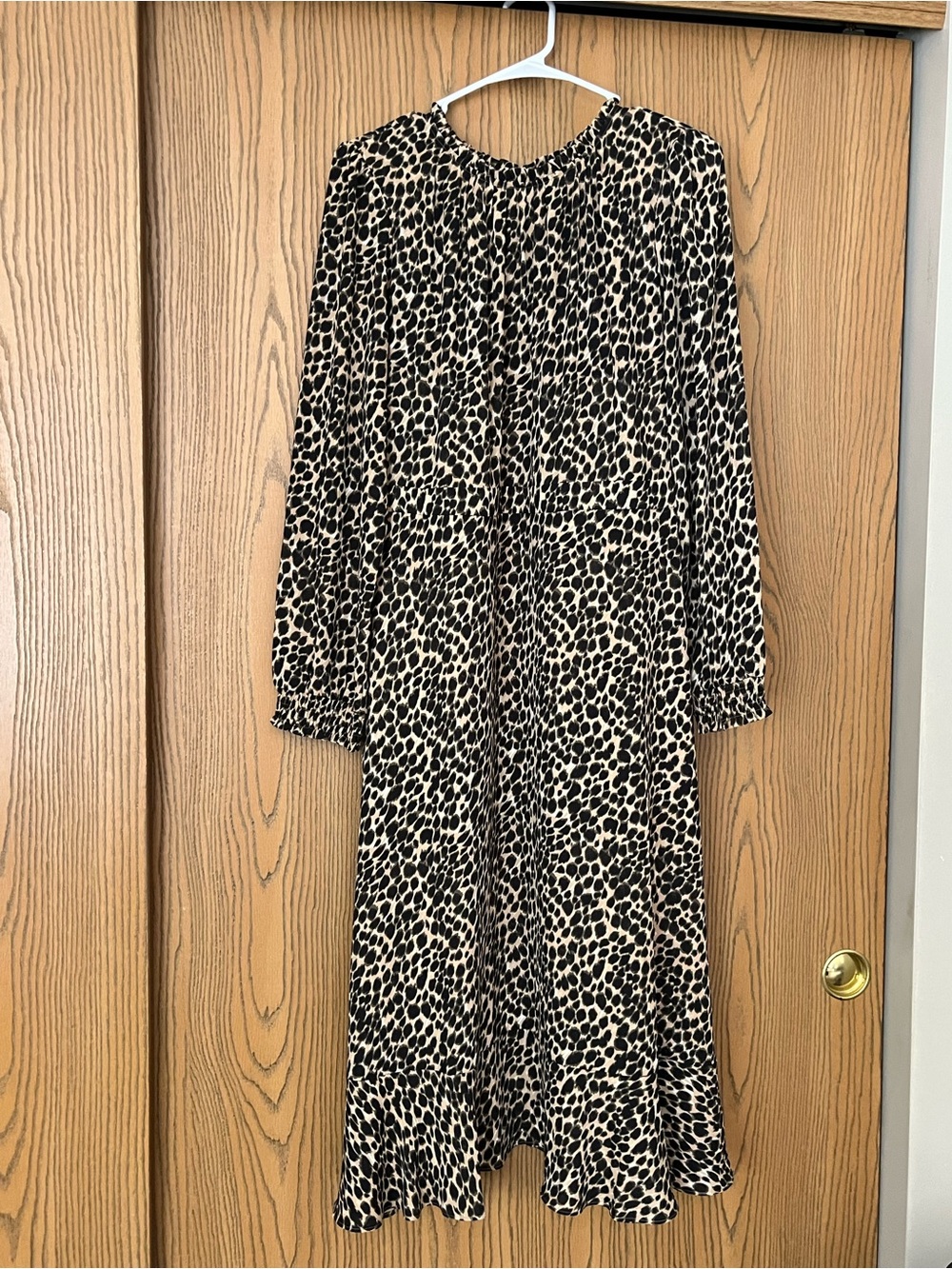 J. Crew Women’s Leopard-Print Maxi Peasant Dress Black & Cream Ruffle Neck 14